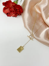 Load image into Gallery viewer, Square Sun Charm with front toggle &amp; Clear Quartz-Gold Filled Necklace.
