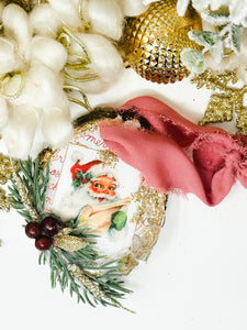 Merry Christmas Vintage Santa with Holly Berries and Pine.
