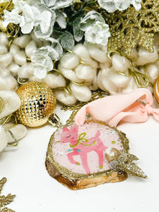 Modern Pink Deer Christmas Ornament