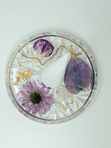 Pressed flower vintage Ring Dish and jewelry trinket tray-made from resin and real pressed flowers poured over top vintage glassware