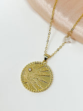 Load image into Gallery viewer, Sun Emblem With Clear Quartz-Gold Filled Necklace.
