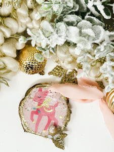 Modern Pink Deer Christmas Ornament