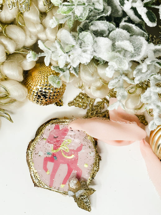 Modern Pink Deer Christmas Ornament