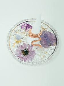 Pressed flower vintage Ring Dish and jewelry trinket tray-made from resin and real pressed flowers poured over top vintage glassware