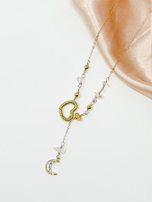 Heart and Moon Clear Quartz-Gold Filled Necklace.