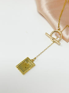 Square Sun Charm with front toggle & Clear Quartz-Gold Filled Necklace.