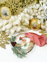 Load image into Gallery viewer, Merry Christmas Vintage Santa with Holly Berries and Pine.