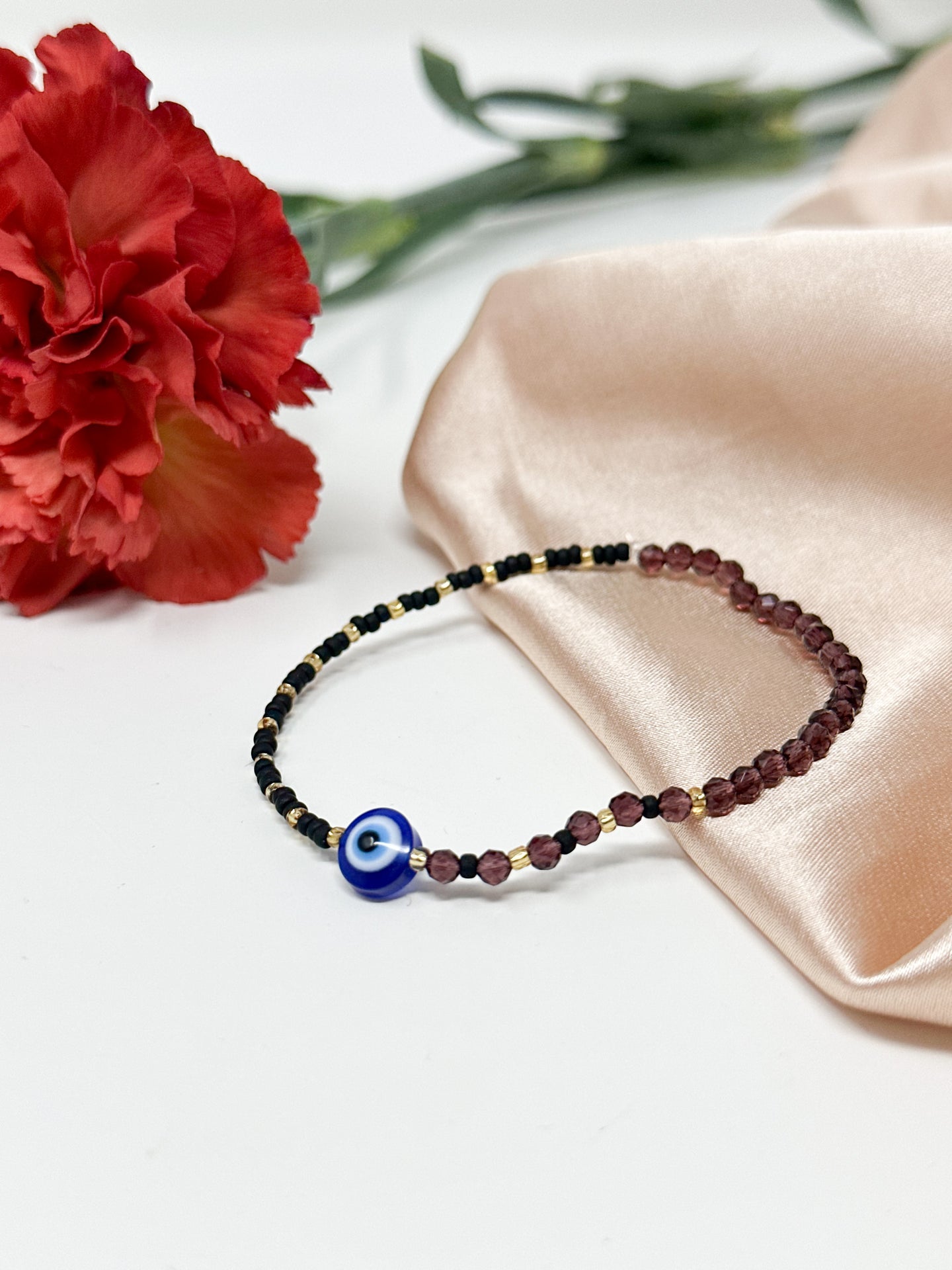 Purple Glass Bead Evil Eye Bracelet