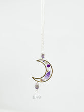 Load image into Gallery viewer, Rearview amethyst stone  pressed flower-Moon Sun Catcher Accessory