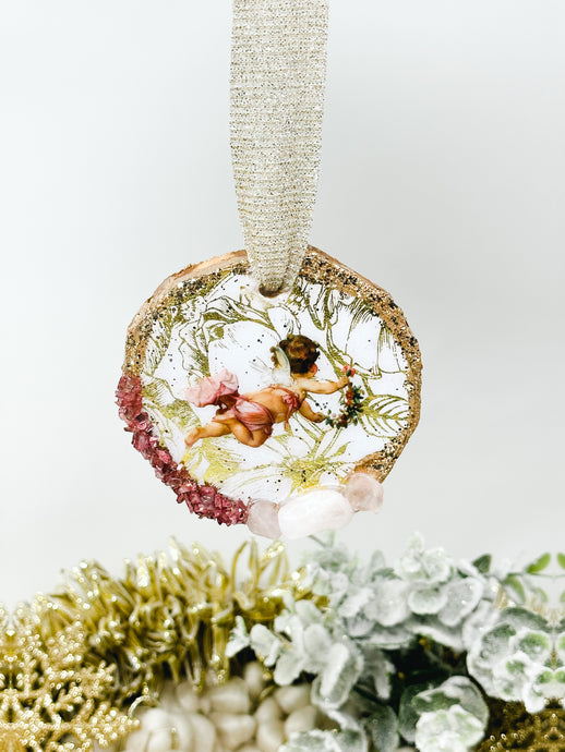 Angel Baby with Rose Quartz Christmas Ornament