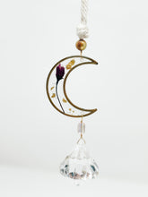 Load image into Gallery viewer, Rearview pearl and rose pressed flower-Moon Sun Catcher Accessory