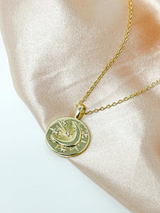 Sun Emblem With Clear Quartz-Gold Filled Necklace.