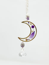 Load image into Gallery viewer, Rearview amethyst stone  pressed flower-Moon Sun Catcher Accessory