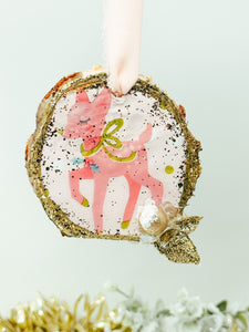 Modern Pink Deer Christmas Ornament