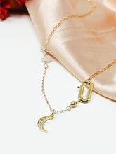 Load image into Gallery viewer, Moon Charm With Carabiner on Paper Clip Chain-Gold Filled Necklace.