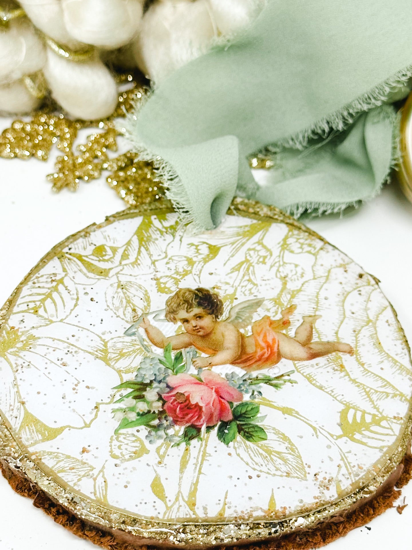 Classic Angel Baby With Rose-Holiday Ornament