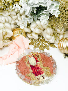 Vintage Santa Claus Ornament Large Bell shape with Rose quartz Crystal