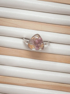 925 Sterling Silver Adjustable Ring-purple and berry flowers cast inside resin.