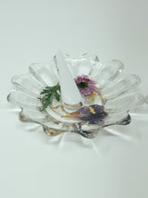 Load image into Gallery viewer, Pressed flower vintage Ring Dish and jewelry trinket tray-made from resin and real pressed flowers poured over top vintage glassware