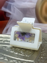 Load image into Gallery viewer, Sm White Purple Daisy Claw Clip Infused with Real Flowers in Resin.