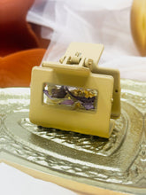 Load image into Gallery viewer, Sm Camel colored Claw Clip Infused with Real Flowers in Resin.