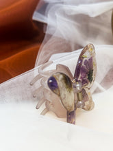 Load image into Gallery viewer, Matte Gray Butterfly Clip Infused with Real Flowers in Resin.
