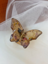 Load image into Gallery viewer, Crystal Brown Butterfly Clip Infused with Real Flowers in Resin.