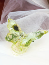 Load image into Gallery viewer, Crystal Green Butterfly Clip Infused with Real Flowers in Resin.