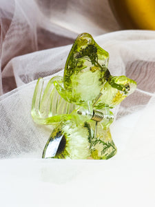 Crystal Green Butterfly Clip Infused with Real Flowers in Resin.
