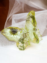 Load image into Gallery viewer, Crystal Green Butterfly Clip Infused with Real Flowers in Resin.