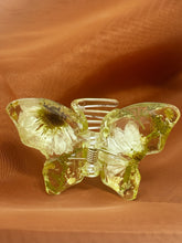 Load image into Gallery viewer, Crystal Green Butterfly Clip Infused with Real Flowers in Resin.