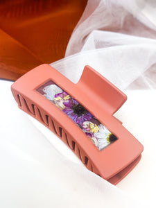 Coral Daisy Claw Clip Infused with Real Flowers in Resin.