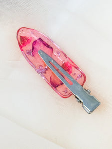 Pink No dent resin clip with Real Pink Toned Flowers Cast Inside.