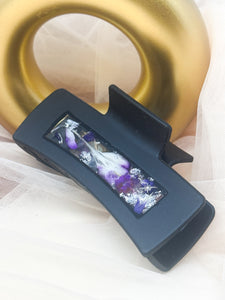 Black Claw Clip Infused with Real Purple Toned Flowers in Resin.