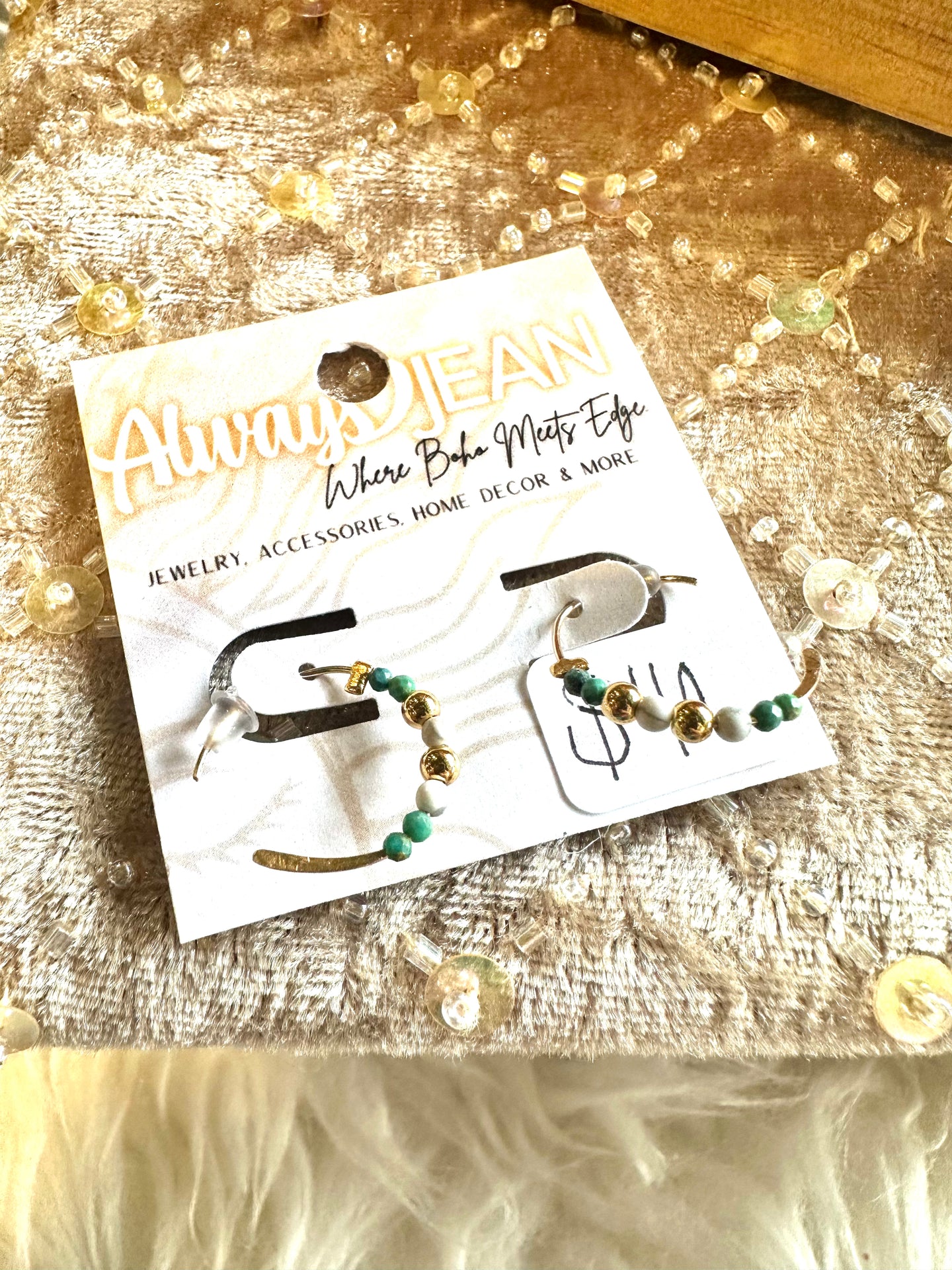 Gold Filled Hammered Hoops with turquoise and gold beads