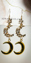 Load image into Gallery viewer, Double Moon and Star Earring Dangles-Gold, Gold Filled Hooks.