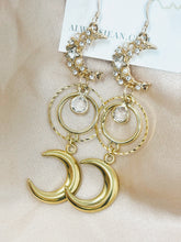 Load image into Gallery viewer, Moon Phases Faux Crystal Earring Dangles-Gold, Gold Filled Hooks