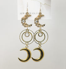 Load image into Gallery viewer, Moon Phases Faux Crystal Earring Dangles-Gold, Gold Filled Hooks