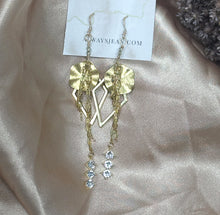 Load image into Gallery viewer, Triangle Faux Diamond Tassel Earring Dangles-Gold, Gold Filled Hooks.