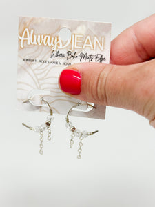 Sterling Silver Hammered Hoops with quartz and heart chain