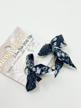 Load image into Gallery viewer, Gold Filled Hoops with snake skin ribbon bows.