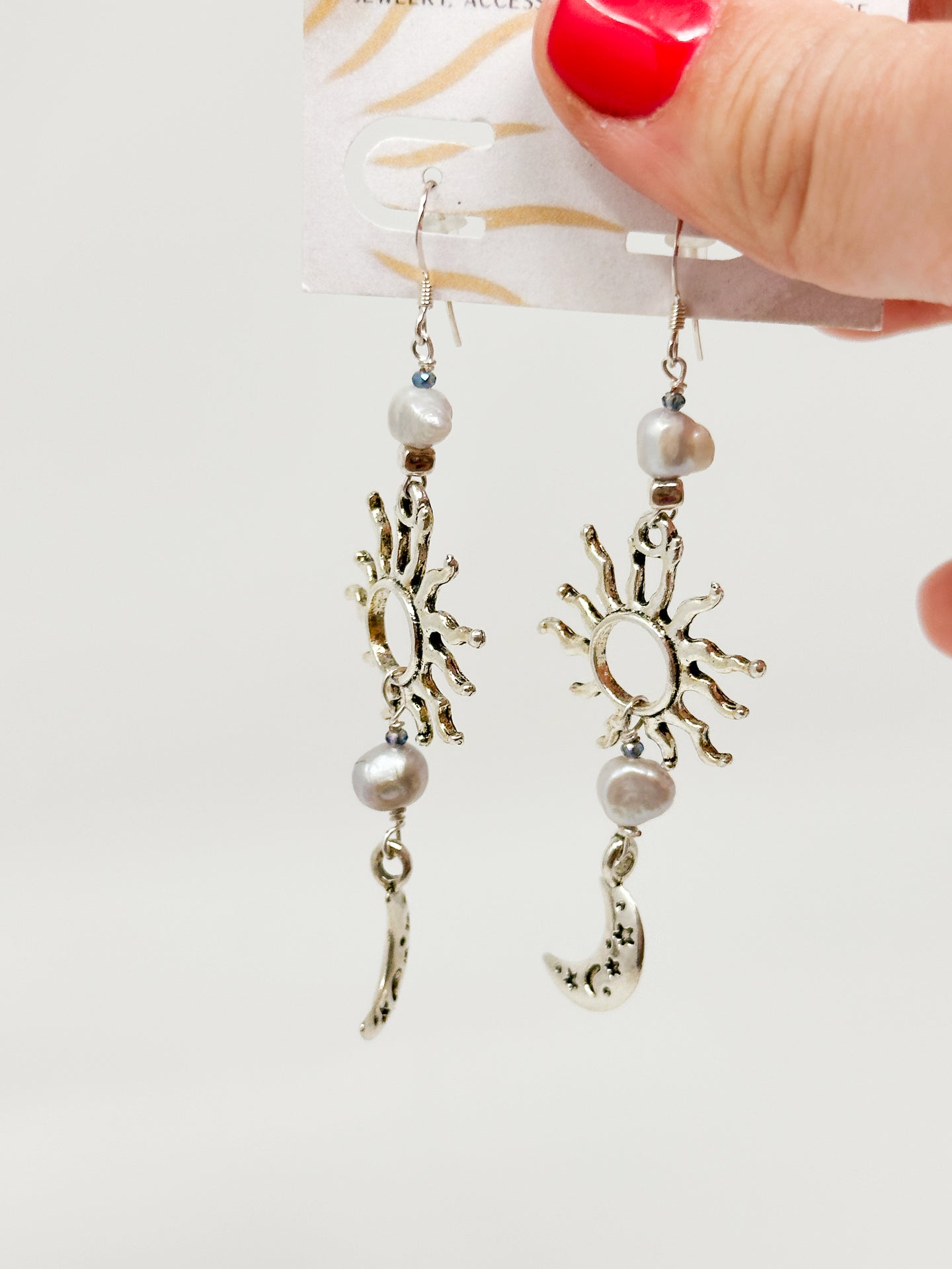 Sterling Silver Pearl and Lapis Sun and Moon Dangles