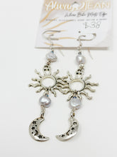 Load image into Gallery viewer, Sterling Silver Pearl and Lapis Sun and Moon Dangles