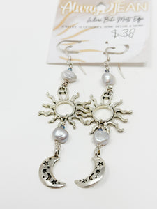 Sterling Silver Pearl and Lapis Sun and Moon Dangles