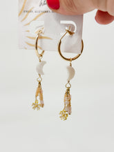 Load image into Gallery viewer, Gold Filled Hoops with moon and gemstone dangles