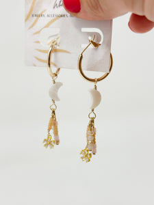 Gold Filled Hoops with moon and gemstone dangles