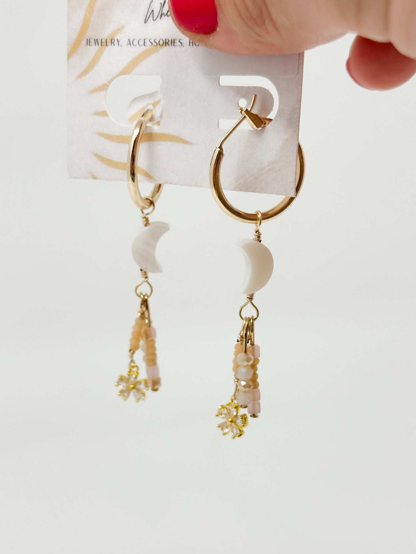 Gold Filled Hoops with moon and gemstone dangles
