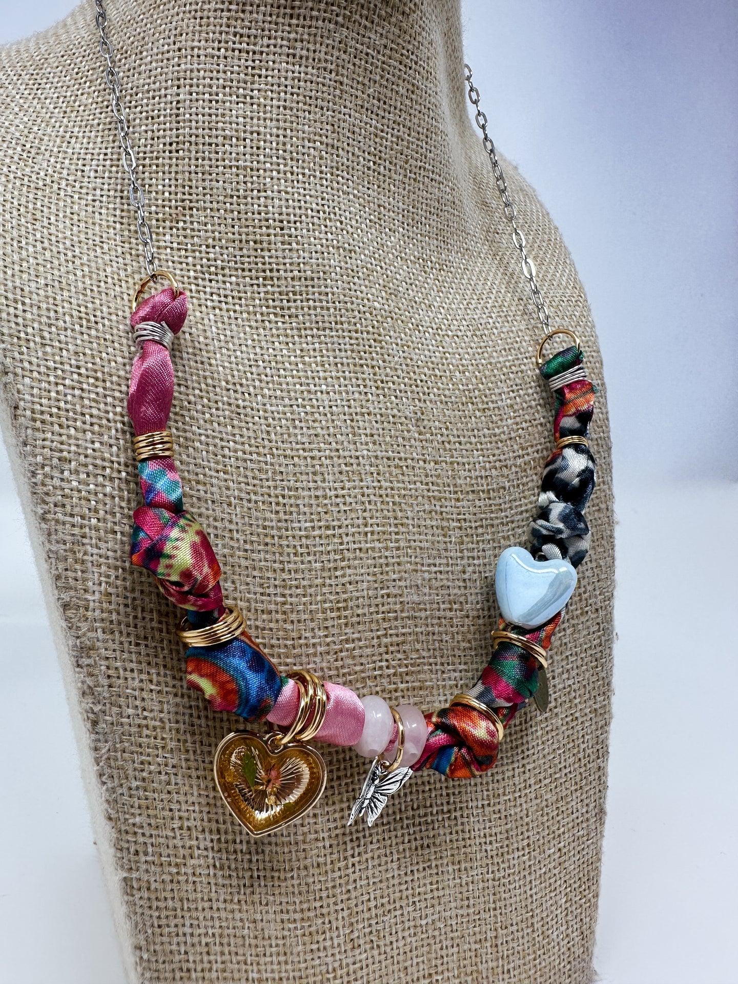 Multicolored fun print bandana necklace
