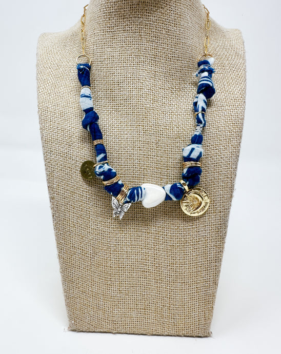 Navy blue bandana necklace