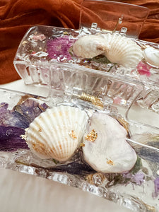 Beachy Shells- Clear Claw Clips Infused with Real Pressed Flowers Cast in Resin. MADE TO ORDER: Choose Your Own Flowers. (Copy)